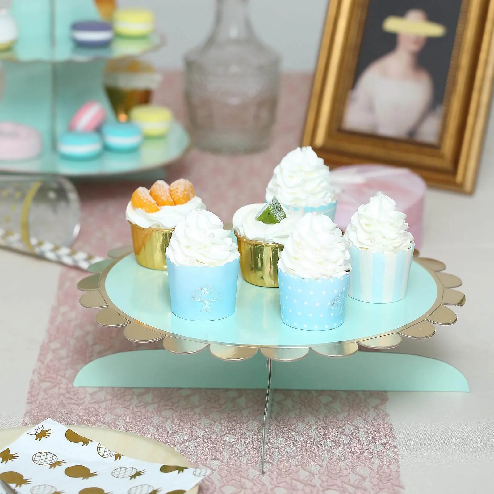 1-Tier Gold/Mint Cardboard Cupcake Dessert Cake Stand Holder 13"