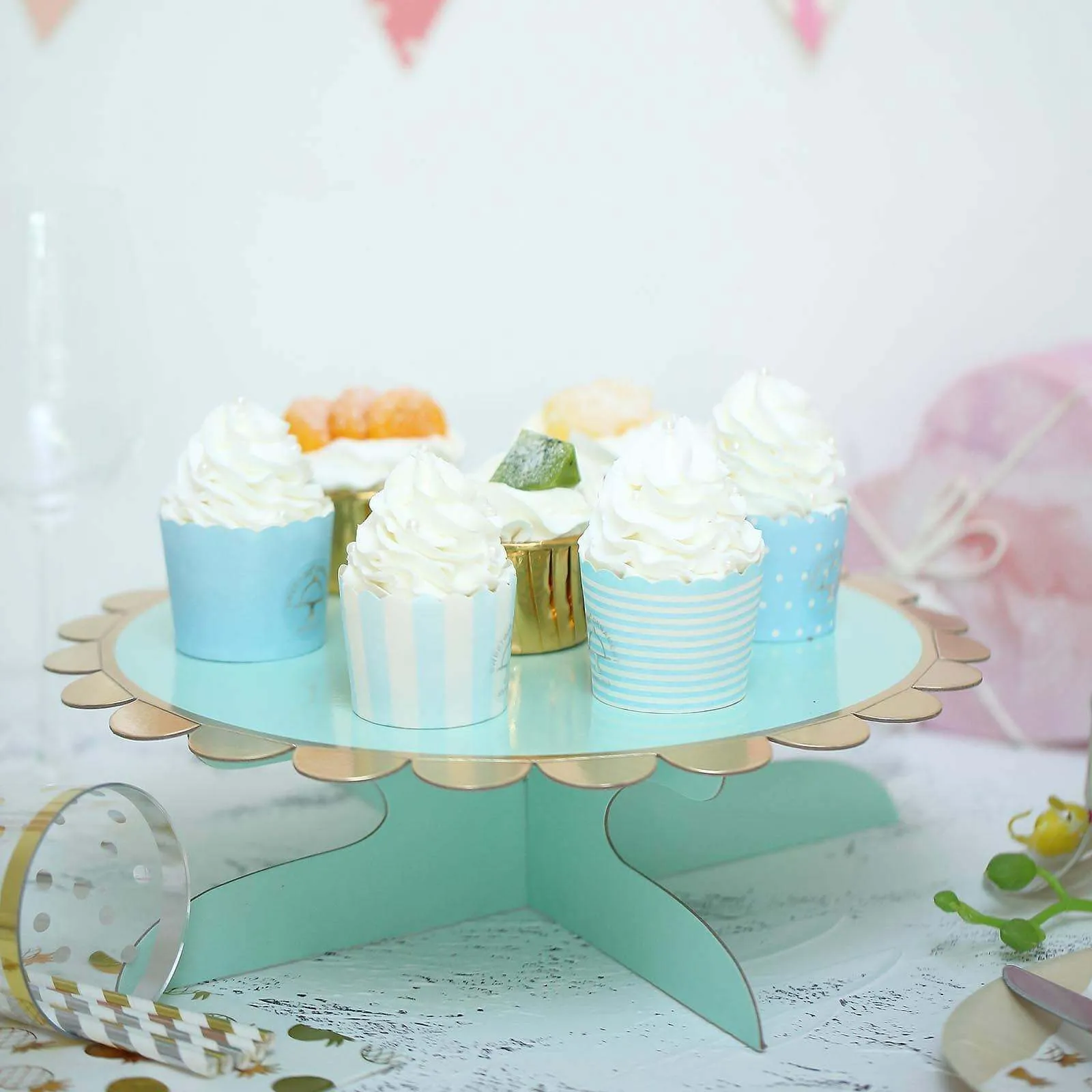 1-Tier Gold/Mint Cardboard Cupcake Dessert Cake Stand Holder 13"