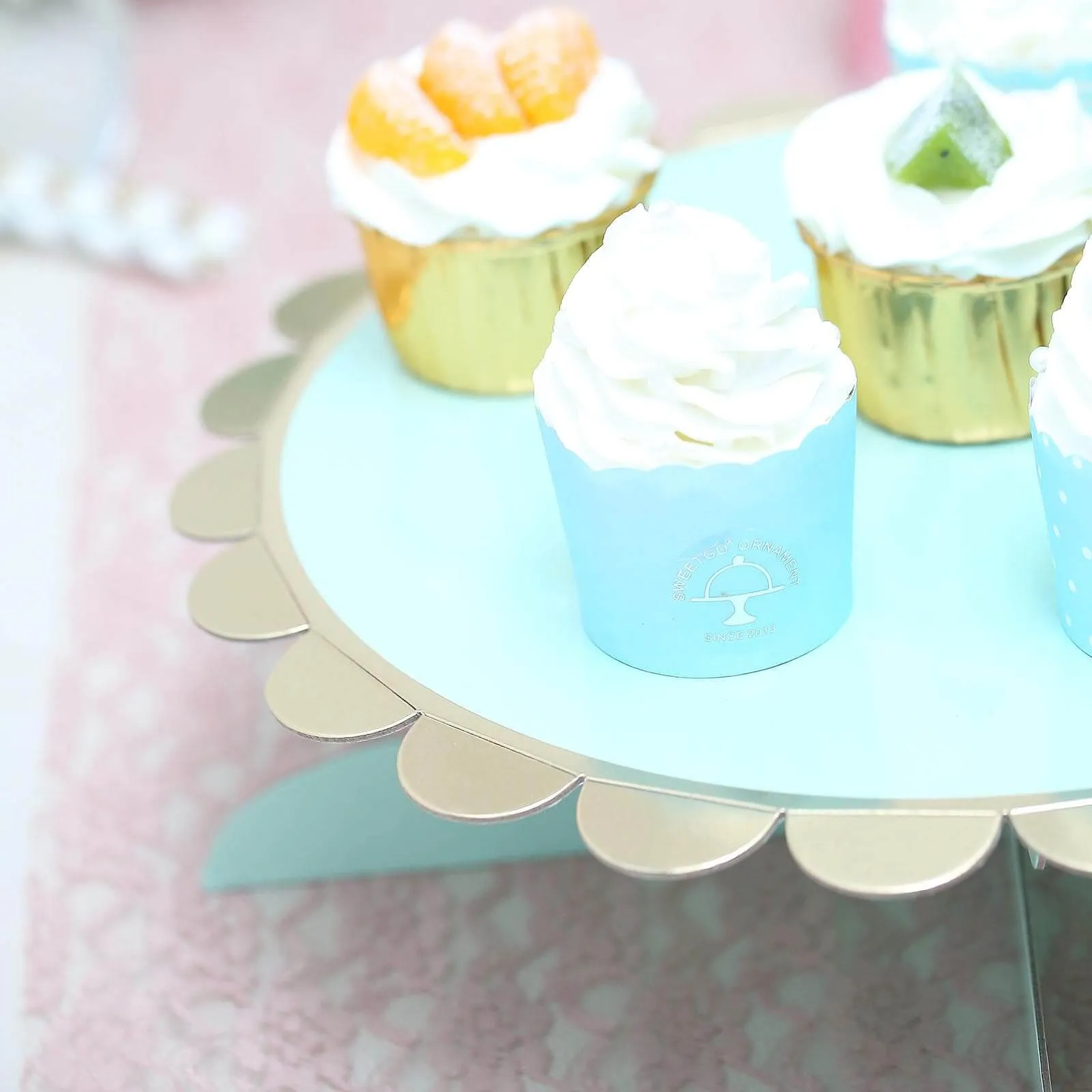 1-Tier Gold/Mint Cardboard Cupcake Dessert Cake Stand Holder 13"