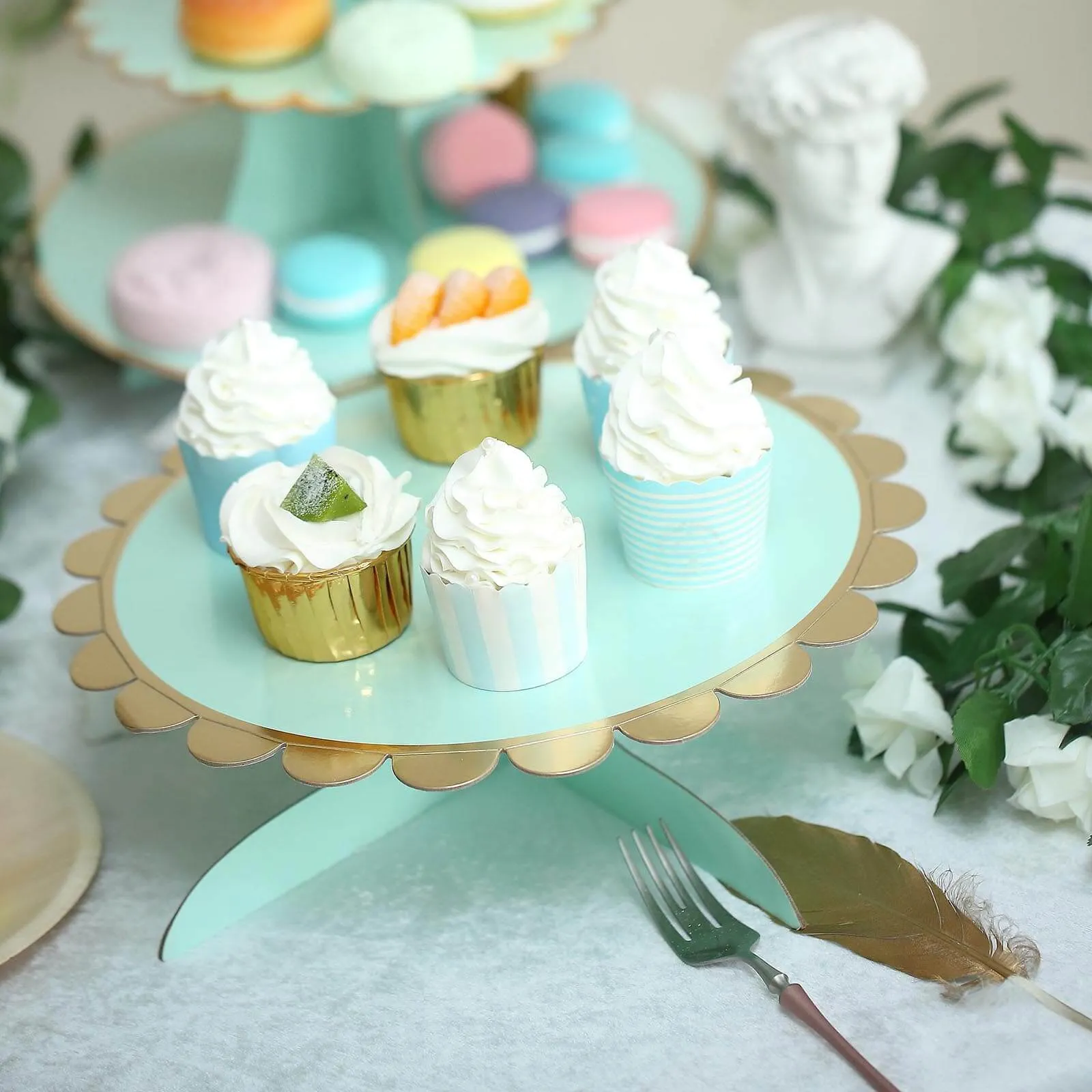1-Tier Gold/Mint Cardboard Cupcake Dessert Cake Stand Holder 13"
