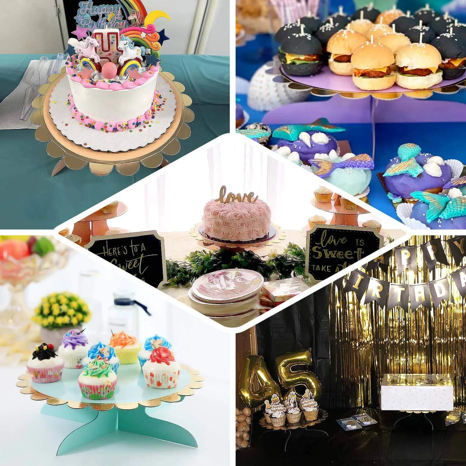 1-Tier Gold/Mint Cardboard Cupcake Dessert Cake Stand Holder 13"