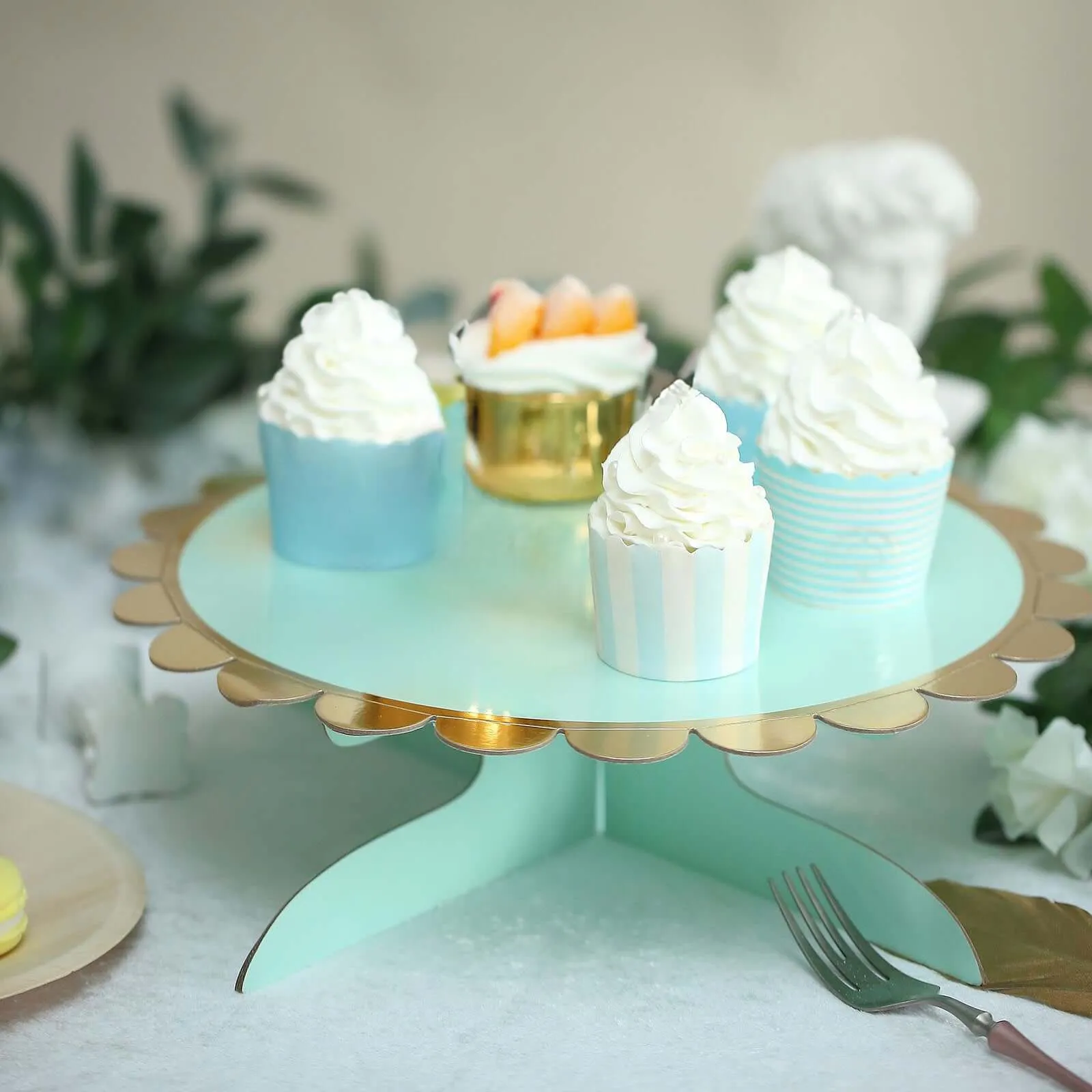 1-Tier Gold/Mint Cardboard Cupcake Dessert Cake Stand Holder 13"