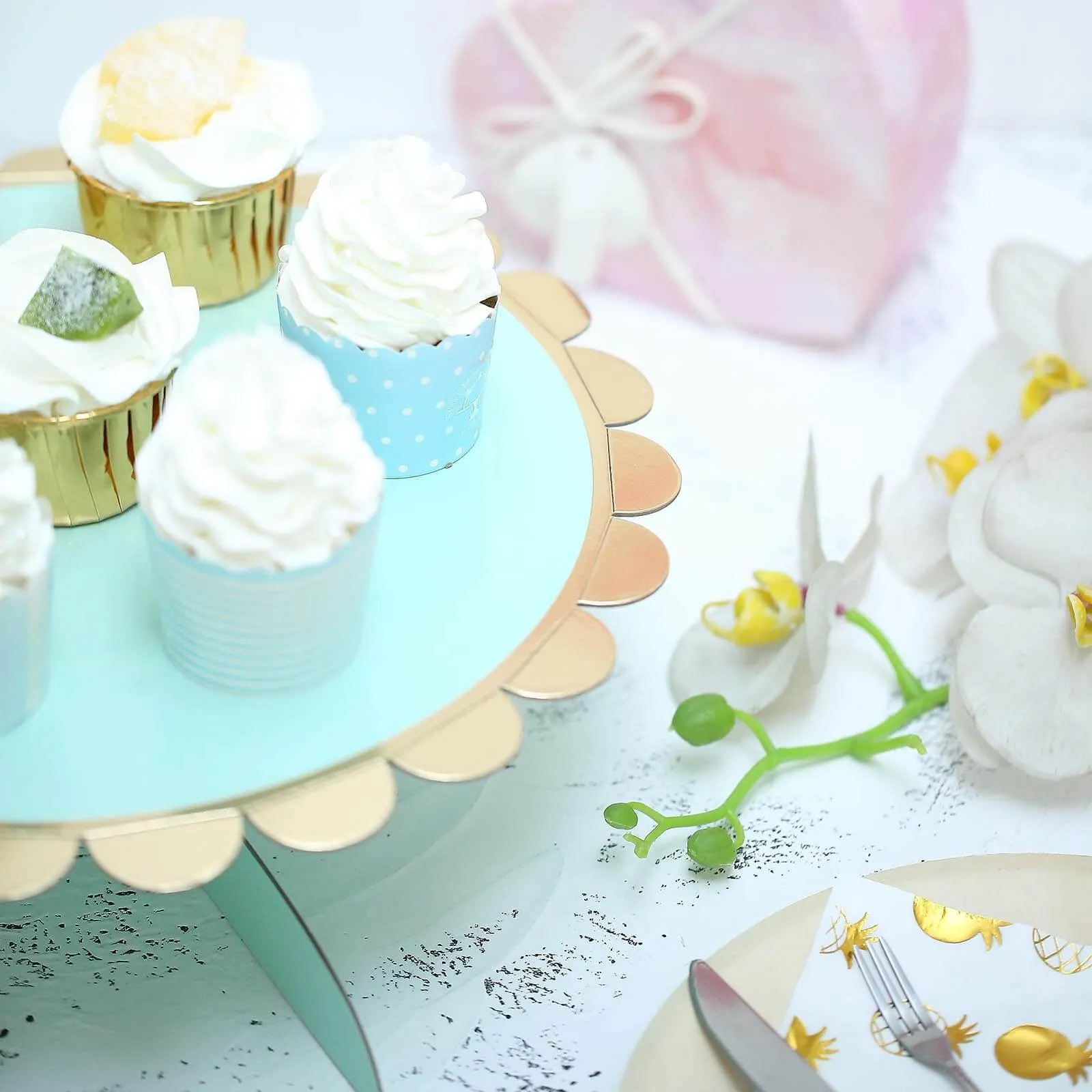 1-Tier Gold/Mint Cardboard Cupcake Dessert Cake Stand Holder 13"