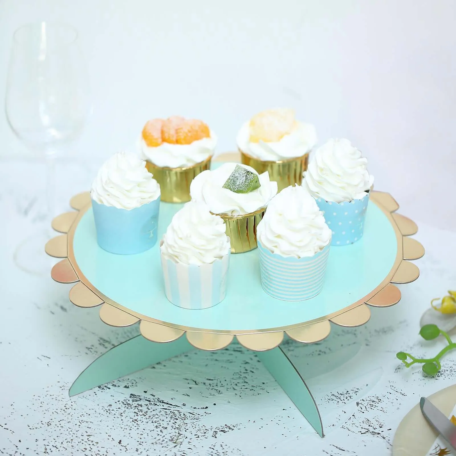1-Tier Gold/Mint Cardboard Cupcake Dessert Cake Stand Holder 13"