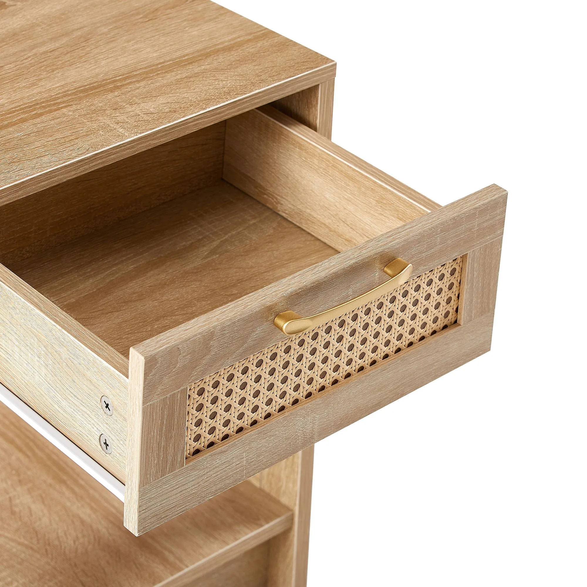 15.75" Rattan End Table With Drawer, Modern Nightstand, Side Table For Living Room, Bedroom