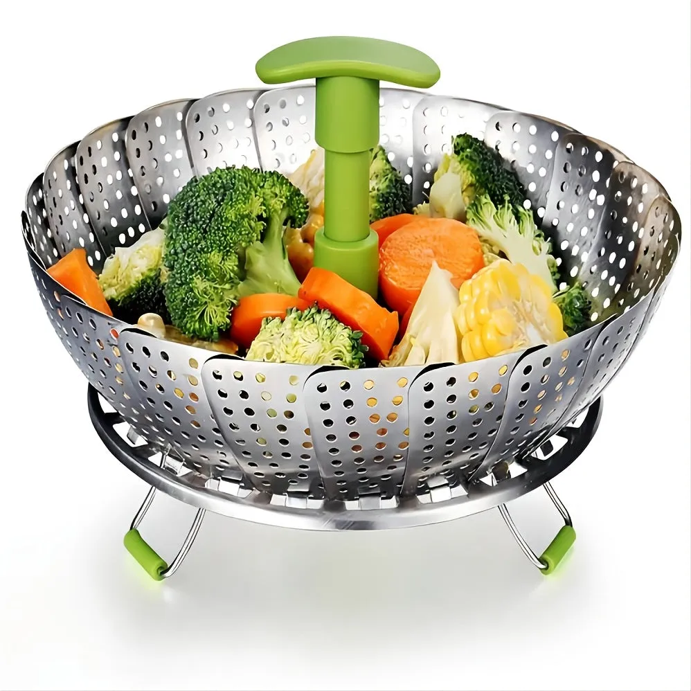 1pc Premium Foldable Stainless Steel Vegetable Steamer Basket - Effortlessly Cook & Lock Nutrients in Your Favorite Veggies with its Durable, Space-Saving Design - Perfect for Healthy Meals