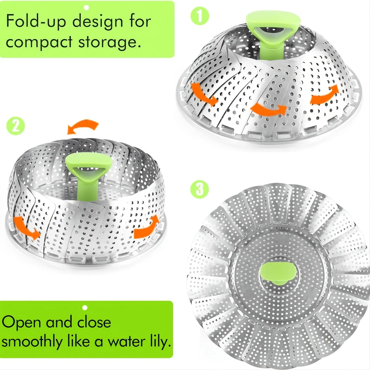 1pc Premium Foldable Stainless Steel Vegetable Steamer Basket - Effortlessly Cook & Lock Nutrients in Your Favorite Veggies with its Durable, Space-Saving Design - Perfect for Healthy Meals