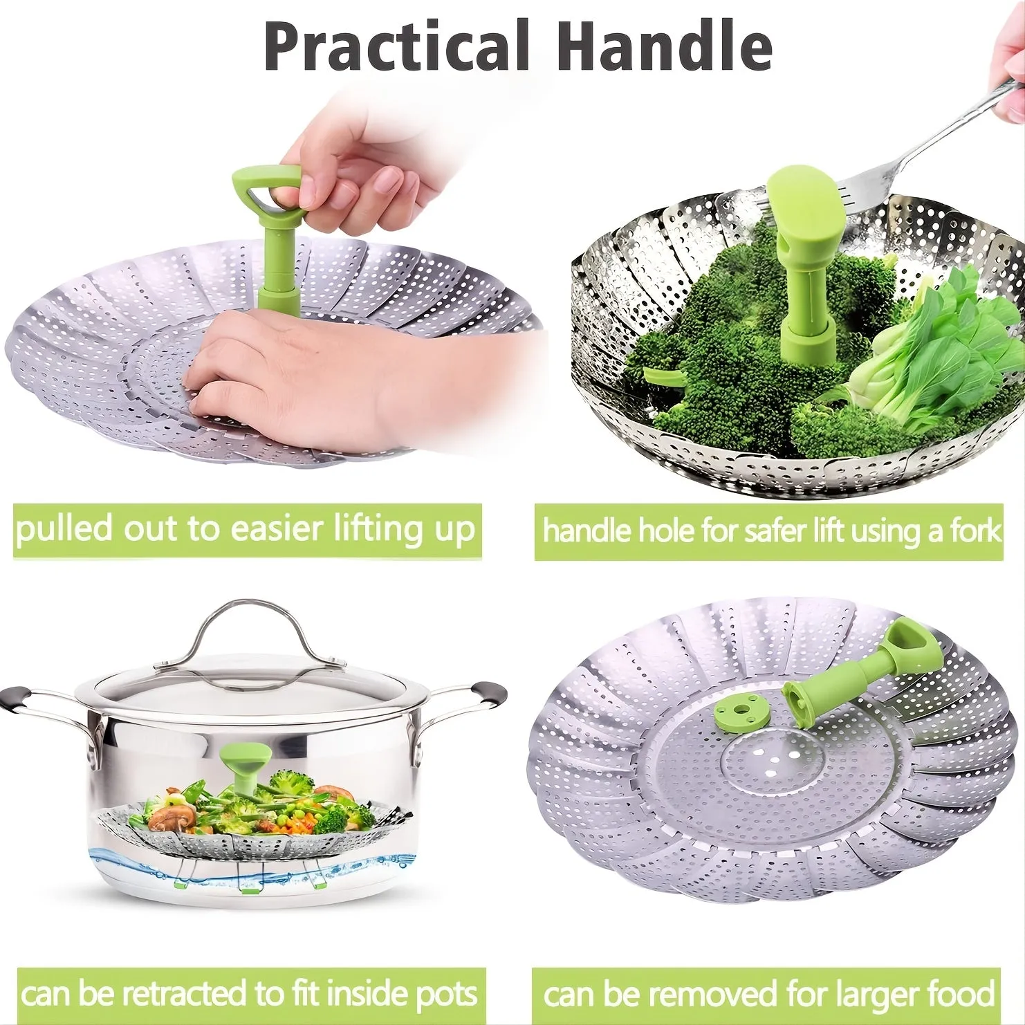 1pc Premium Foldable Stainless Steel Vegetable Steamer Basket - Effortlessly Cook & Lock Nutrients in Your Favorite Veggies with its Durable, Space-Saving Design - Perfect for Healthy Meals