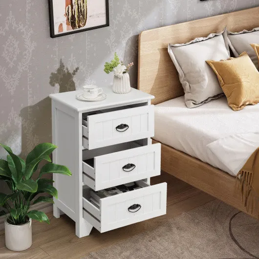 3 Drawers End Storage Wood Side Nightstand-White