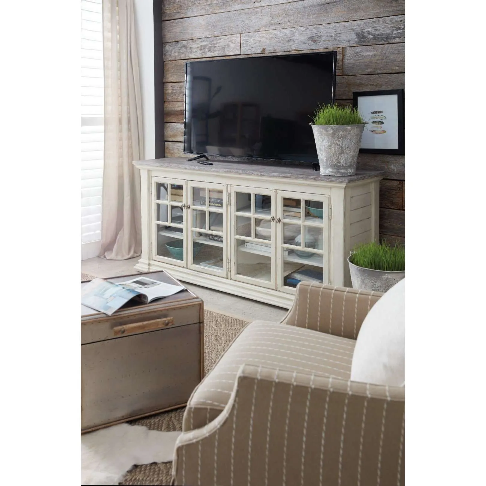 5644 Stylish 68-Inch Entertainment Console with Ventilated Shelves and Elegant White Finish