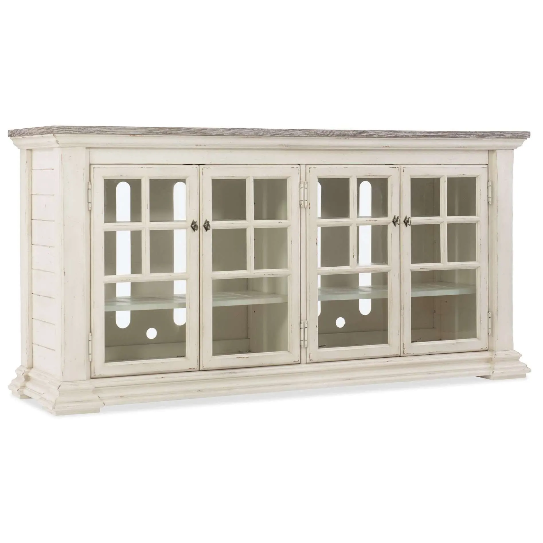 5644 Stylish 68-Inch Entertainment Console with Ventilated Shelves and Elegant White Finish