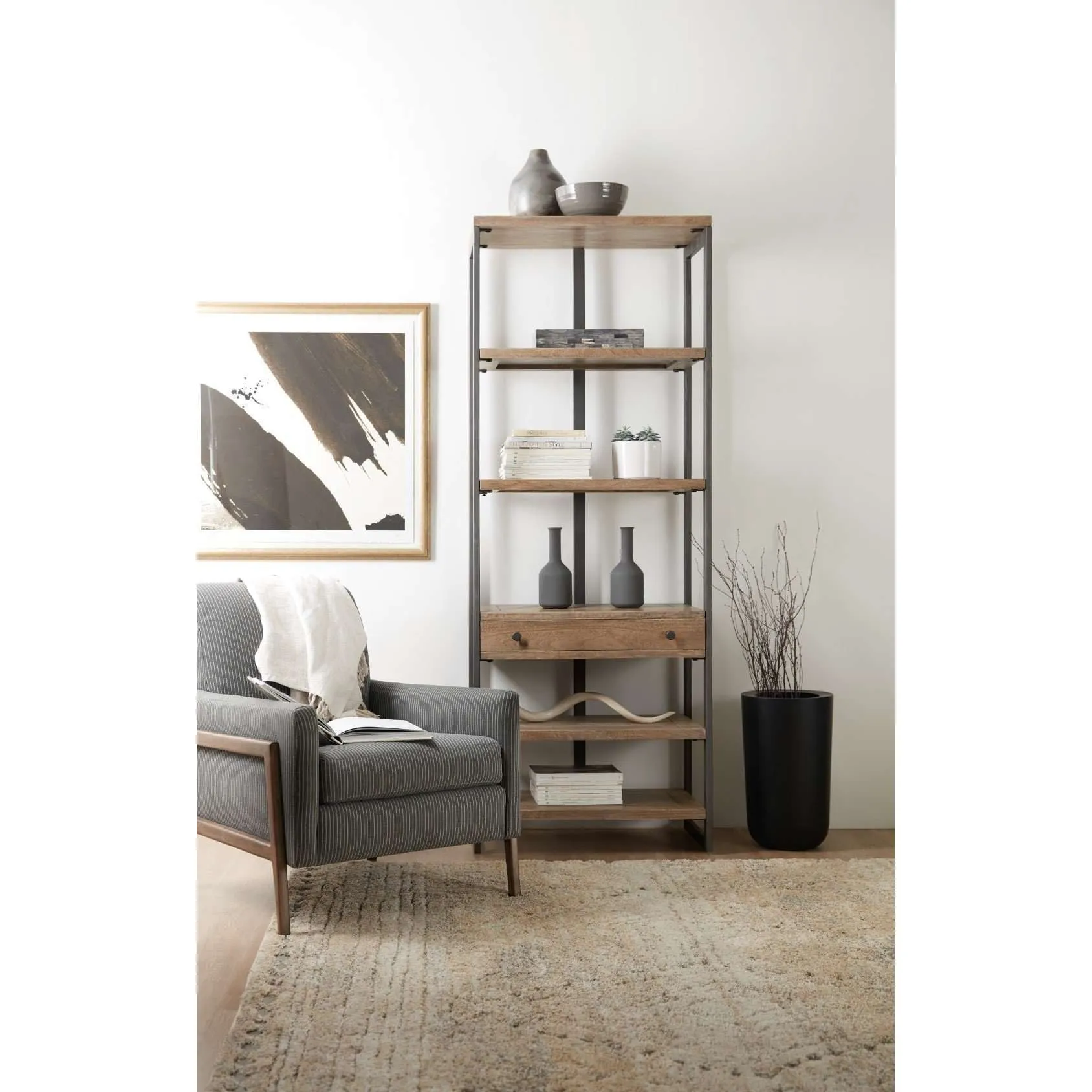 5681 Stylish Bookcase with Durable Mango Wood and Metal Frame | Perfect for Home Office Storage
