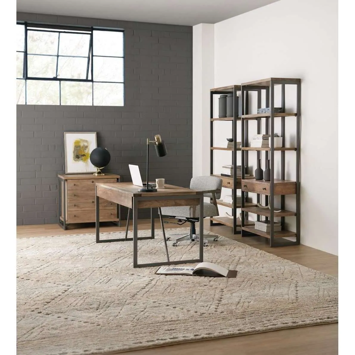 5681 Stylish Bookcase with Durable Mango Wood and Metal Frame | Perfect for Home Office Storage