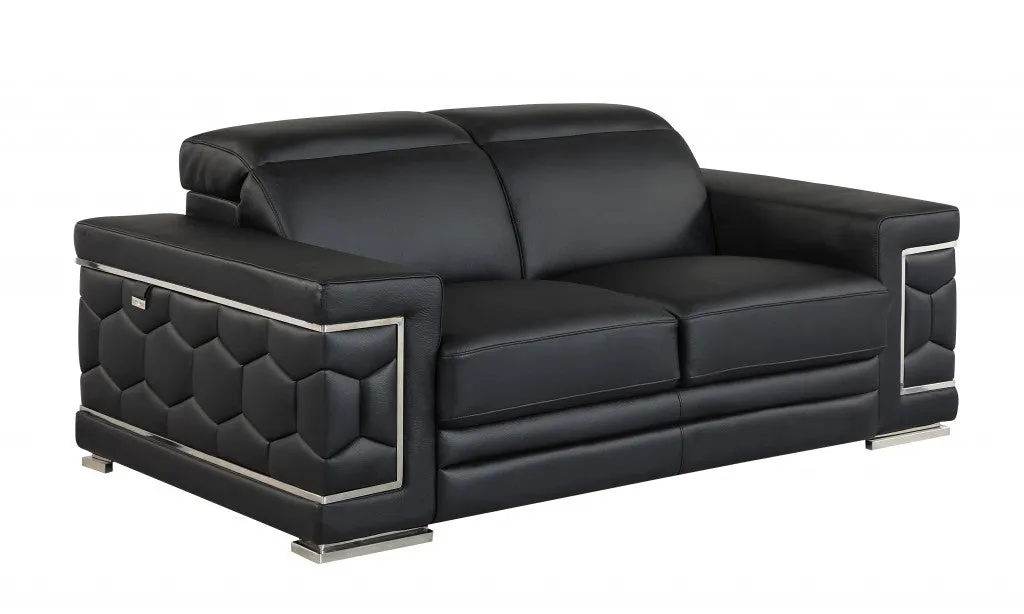 71" Sturdy Black Leather Loveseat By Homeroots
