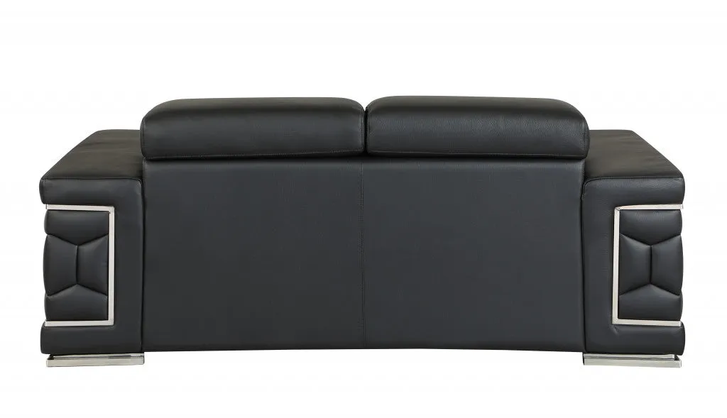 71" Sturdy Black Leather Loveseat By Homeroots