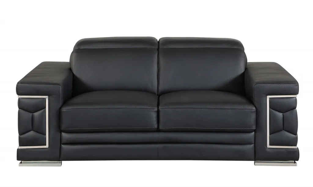 71" Sturdy Black Leather Loveseat By Homeroots