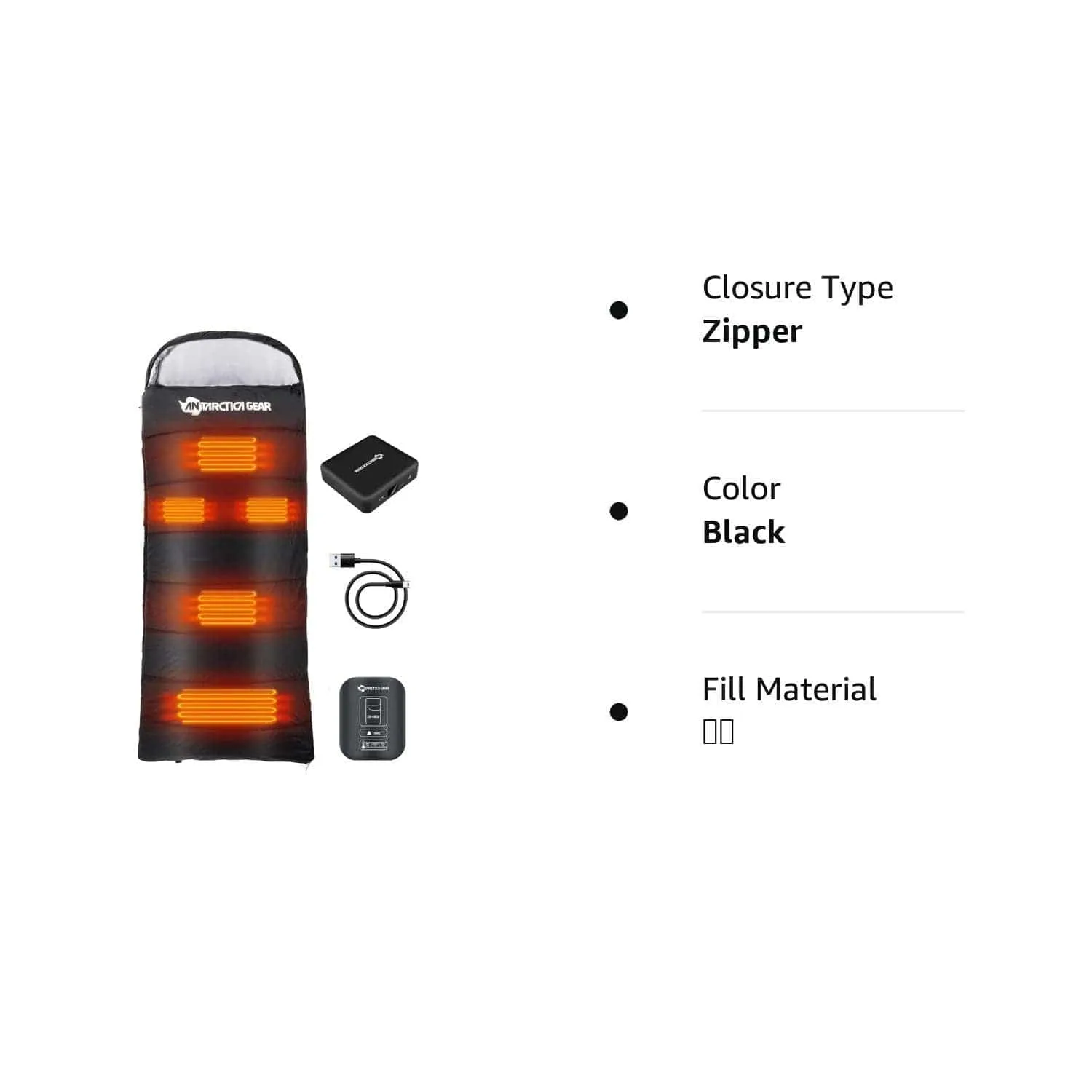 Antarctica Gear Heated Sleeping Bag For Adults 3 - With 16000mah 12v Battery Pack - Cold Weather Sleeping Bag For All Season Hiking & Camping - Black