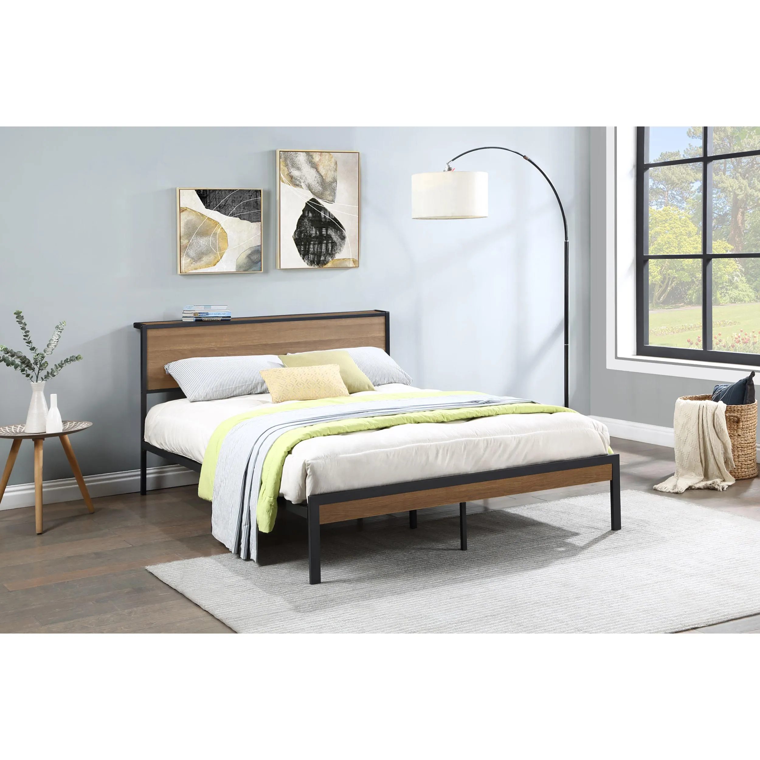Coaster Furniture Ricky 302144Q Queen Platform Bed - Light Oak/Black