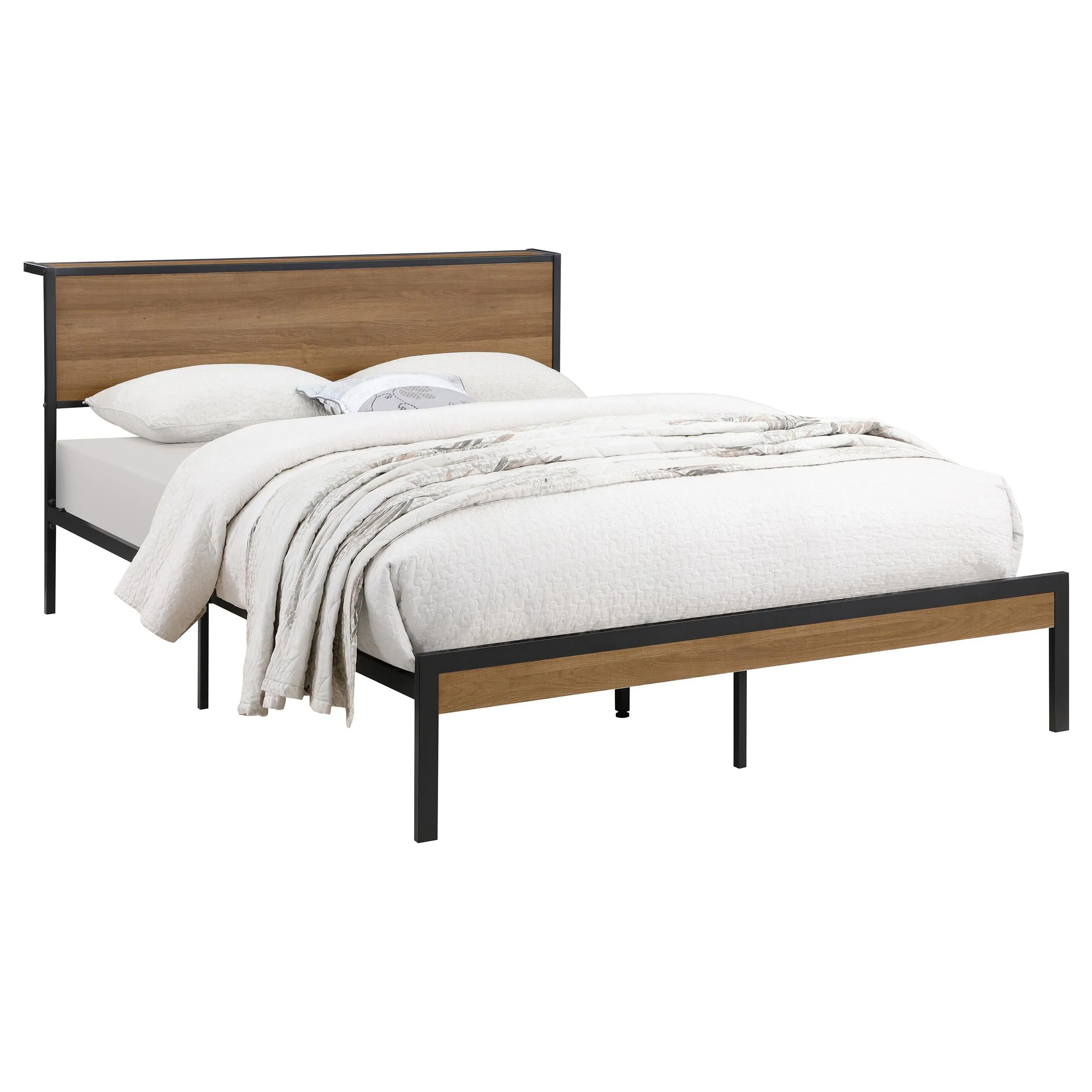 Coaster Furniture Ricky 302144Q Queen Platform Bed - Light Oak/Black