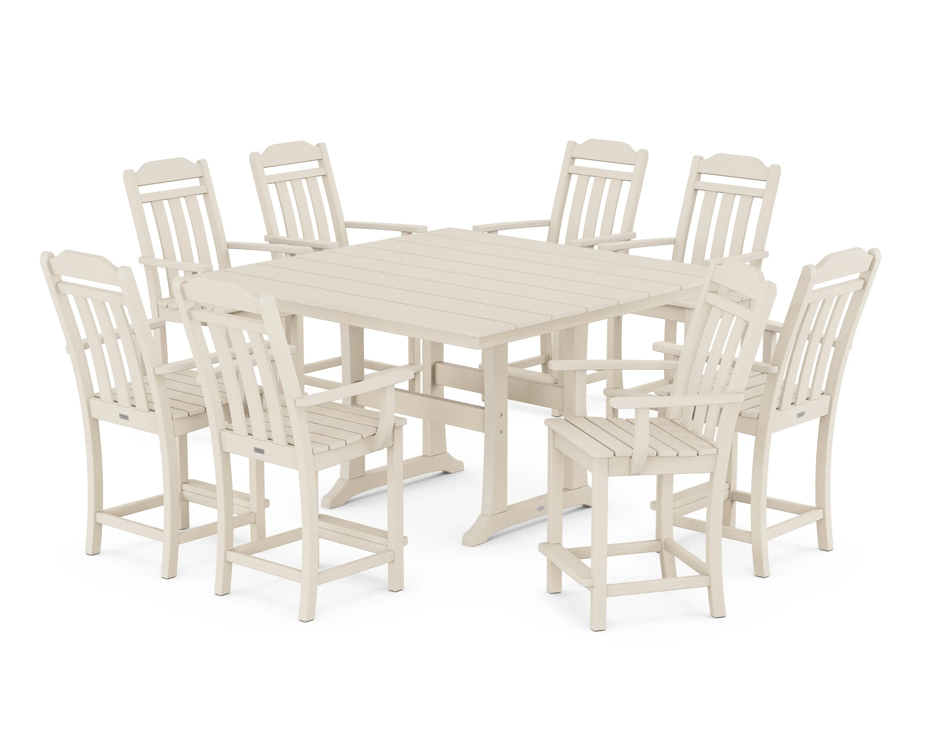 Cottage 9-Piece Square Farmhouse Counter Set with Trestle Legs