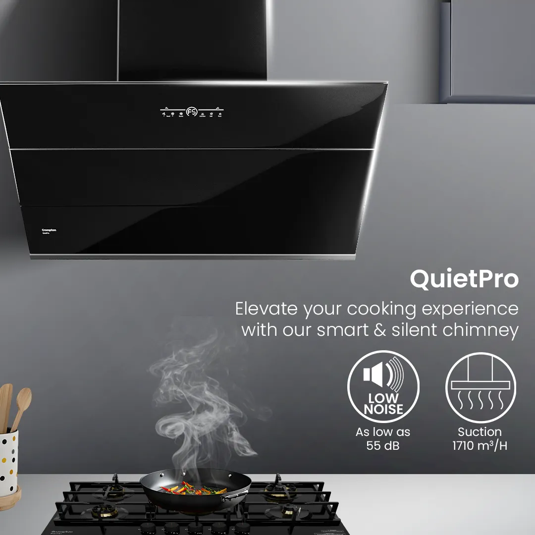 Crompton QuietPro Inverter Motor Inclined 90cm Filterless Chimney