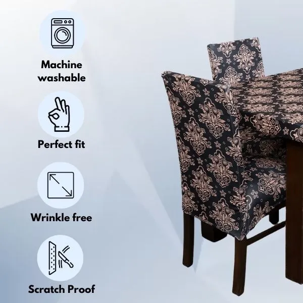 DivineTrendz - Beige Black Elastic Chair & Table Covers