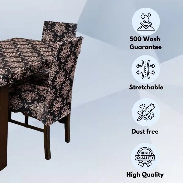 DivineTrendz - Beige Black Elastic Chair & Table Covers