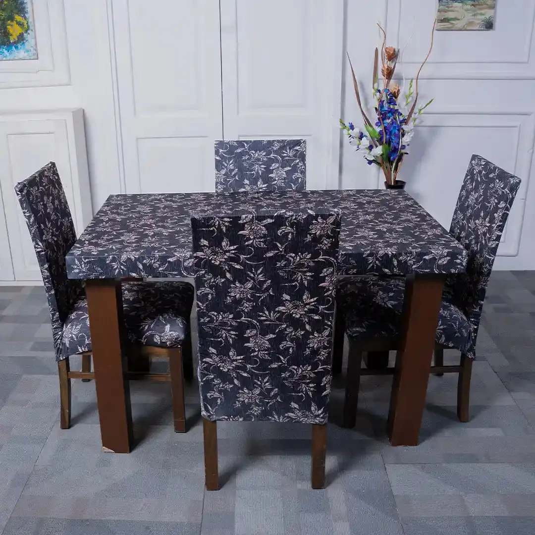 DivineTrendz Exclusive - Black Beige Abstract Elastic Chair & Table Cover