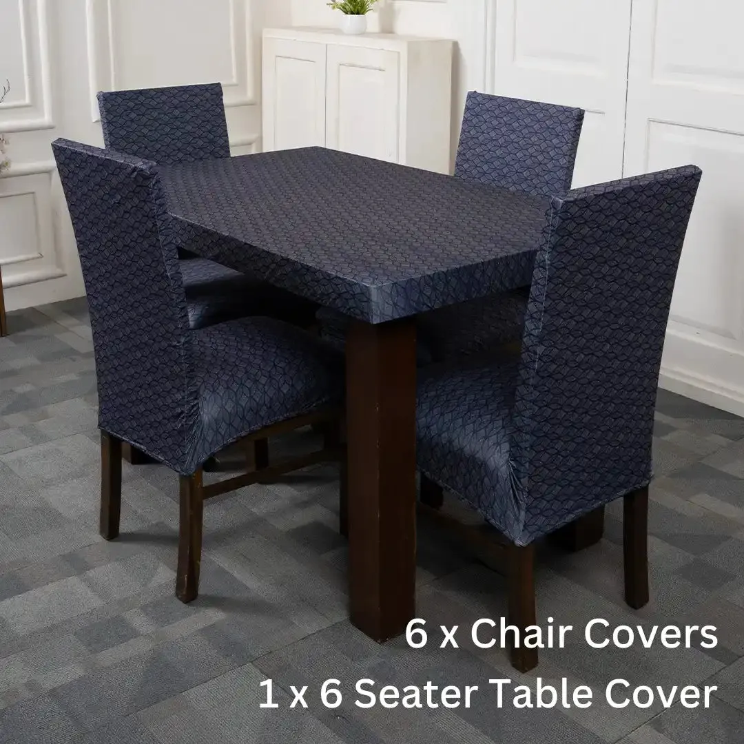 DivineTrendz Exclusive -  Navy Blue Abstract Elastic Chair & Table Cover