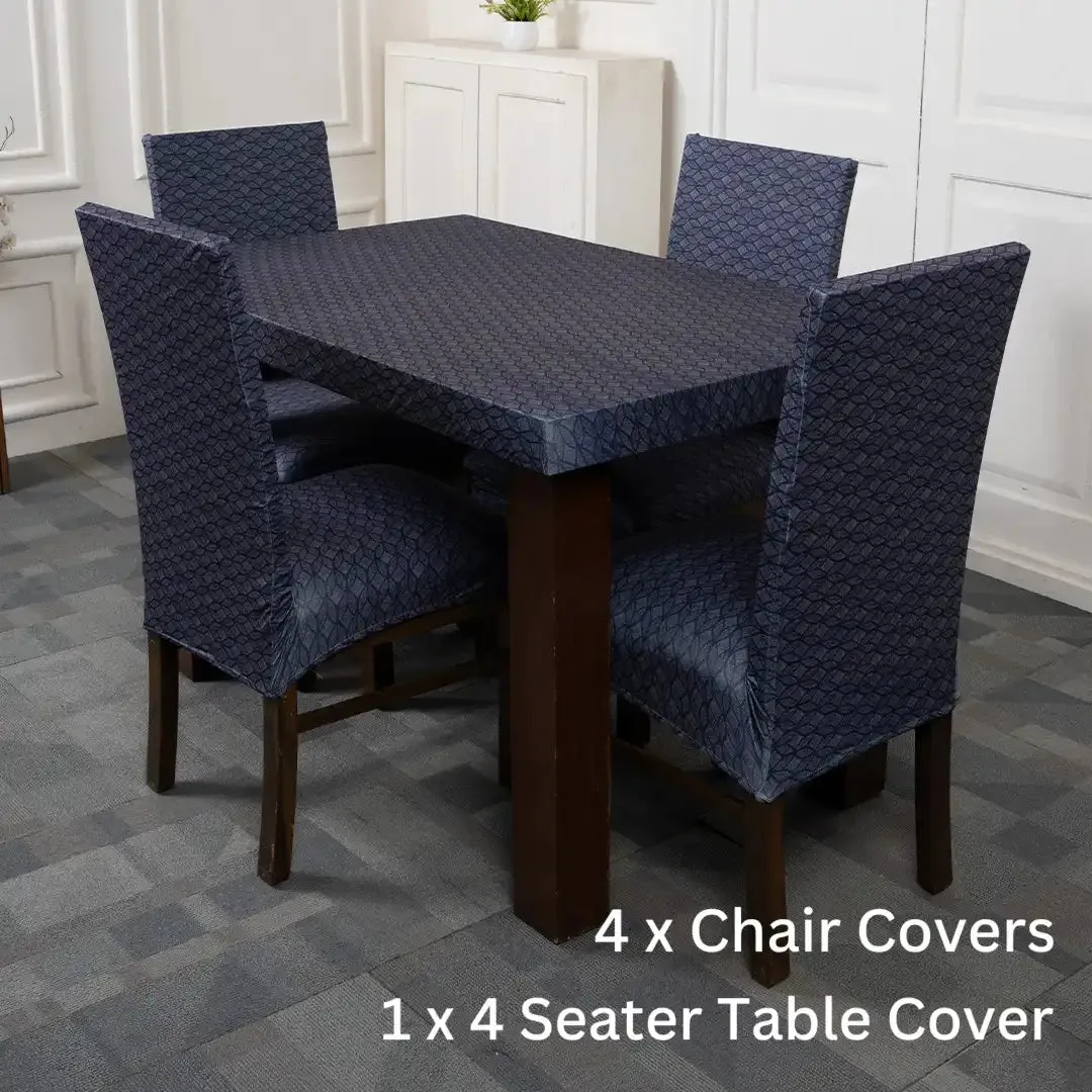 DivineTrendz Exclusive -  Navy Blue Abstract Elastic Chair & Table Cover