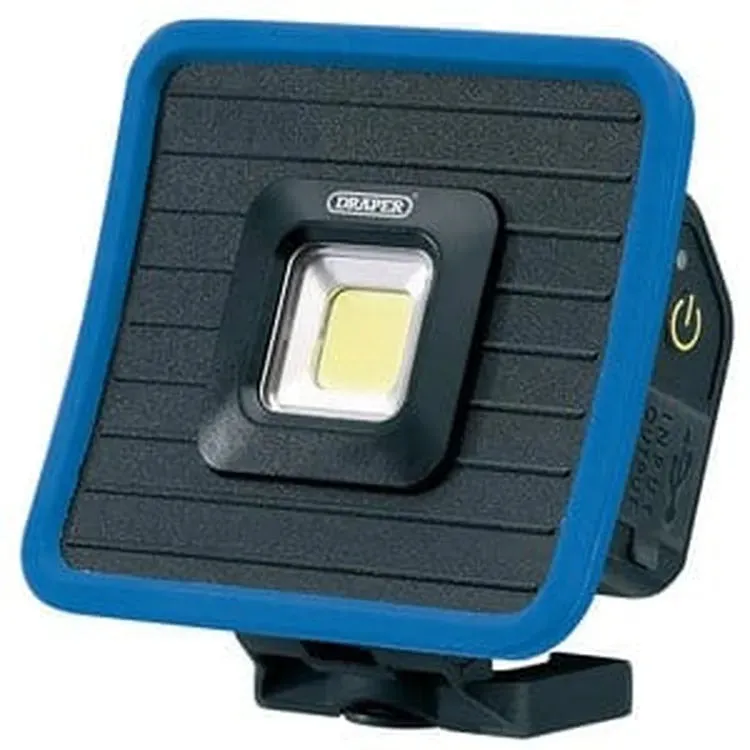Draper Cob Led Rechargeable Mini Flood Light And Power Bank With Magnetic Base And Hanging Hook, 10W, 1000 Lumens, Blue, Usb-C Cable Supplied Dr-88595
