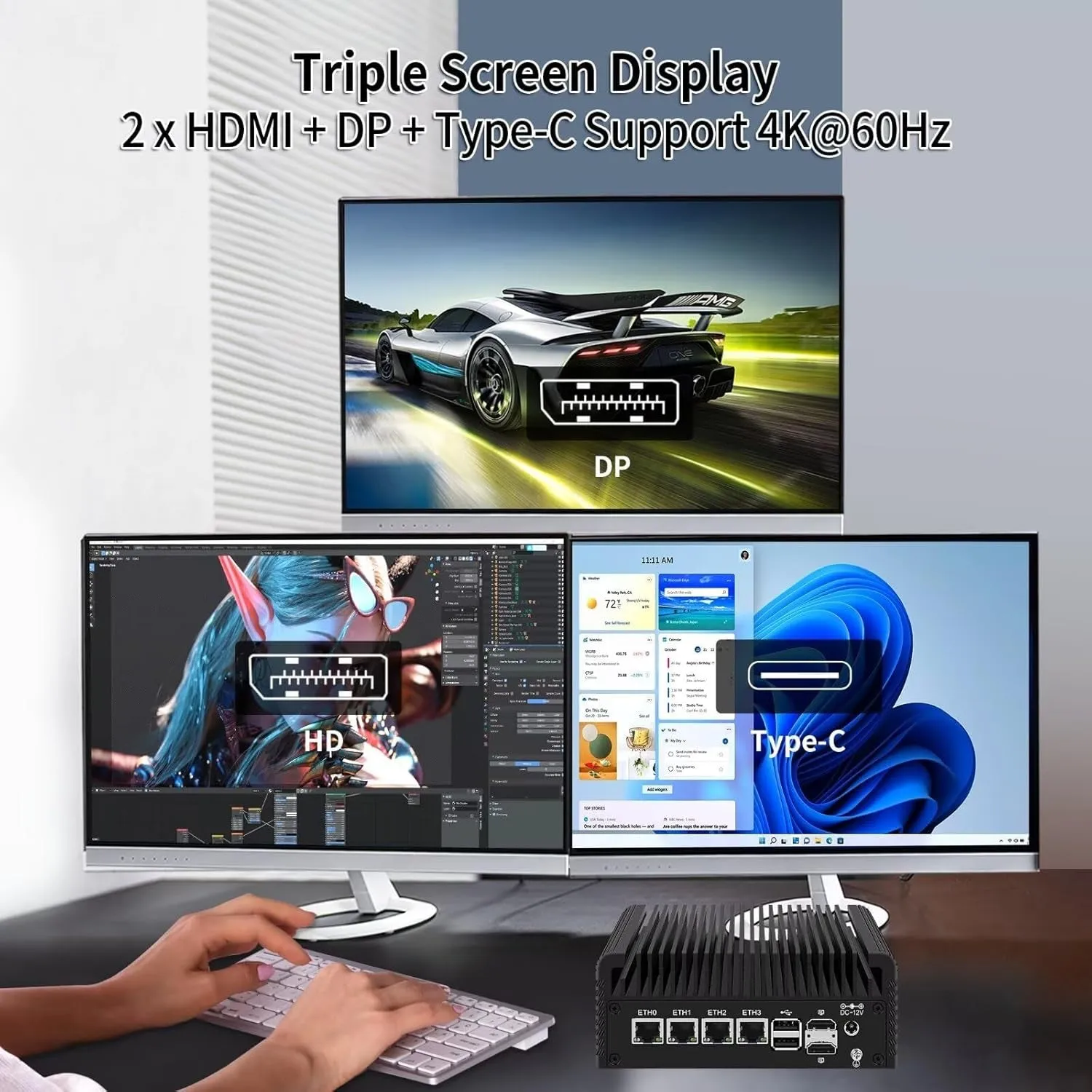 Firewall Mini PC I3 N355 (Up to 3.9Ghz), Fanless Network Appliance with 4 X 2.5Gbe I226-V, Win/Opnsense