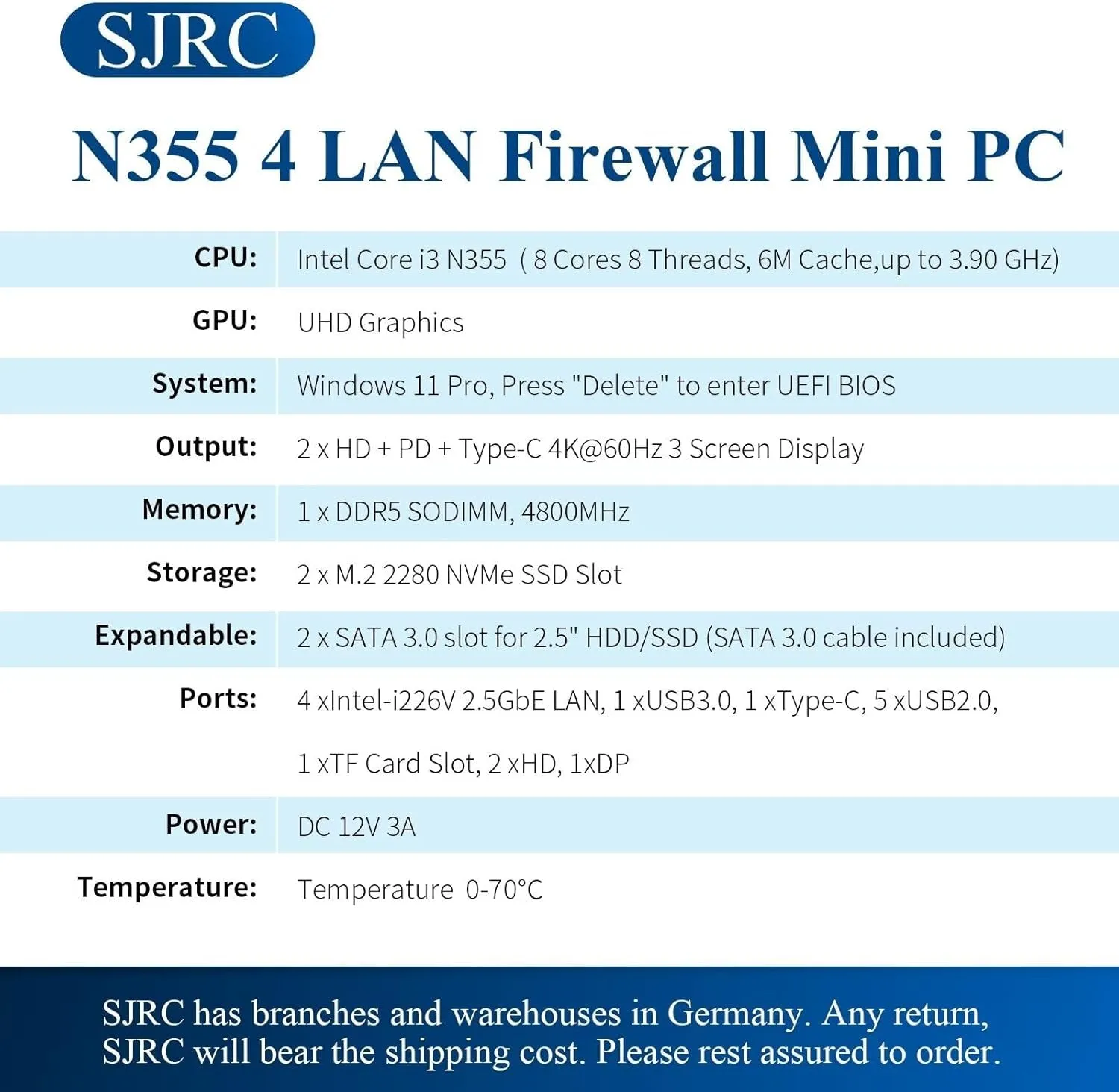 Firewall Mini PC I3 N355 (Up to 3.9Ghz), Fanless Network Appliance with 4 X 2.5Gbe I226-V, Win/Opnsense