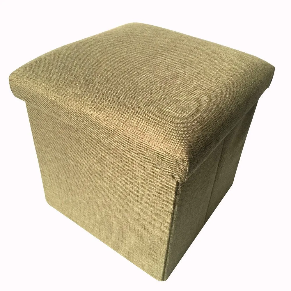 Folding Ottoman Storage Cube Footstool Stool Blanket Box Pouf Faux Leather Linen