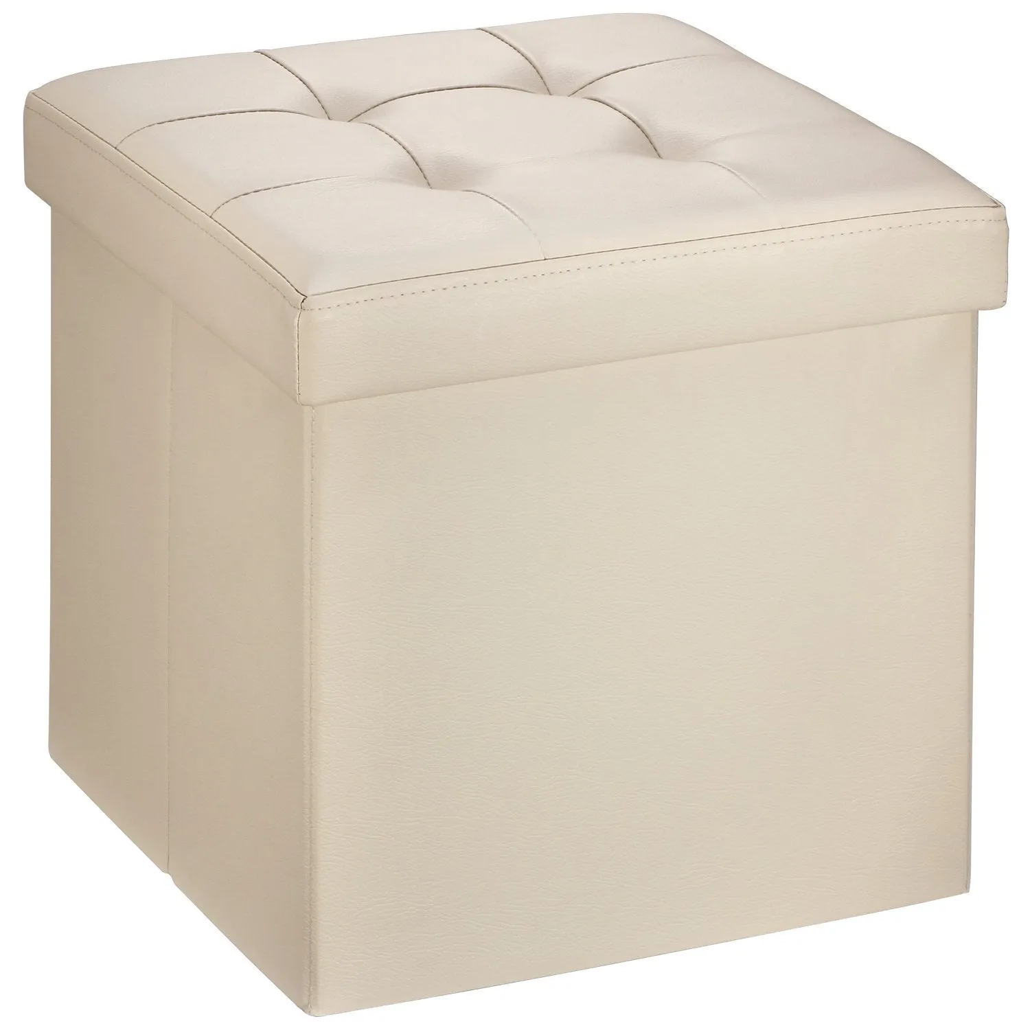 Folding Ottoman Storage Cube Footstool Stool Blanket Box Pouf Faux Leather Linen