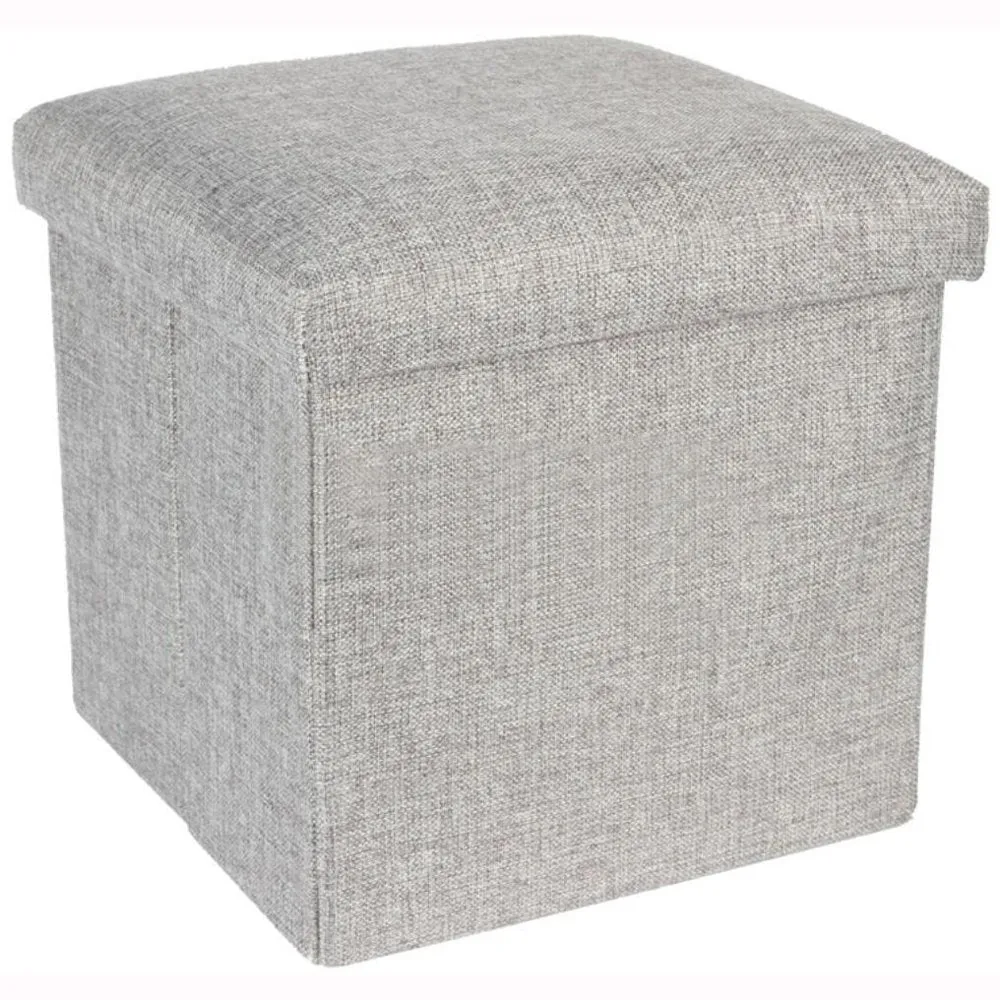 Folding Ottoman Storage Cube Footstool Stool Blanket Box Pouf Faux Leather Linen