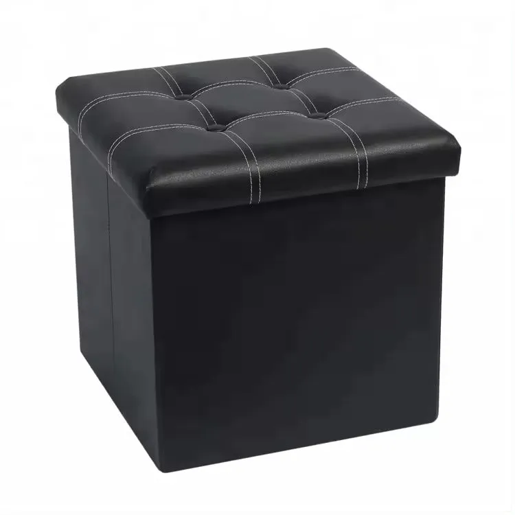 Folding Ottoman Storage Cube Footstool Stool Blanket Box Pouf Faux Leather Linen