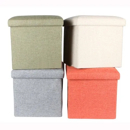 Folding Ottoman Storage Cube Footstool Stool Blanket Box Pouf Faux Leather Linen
