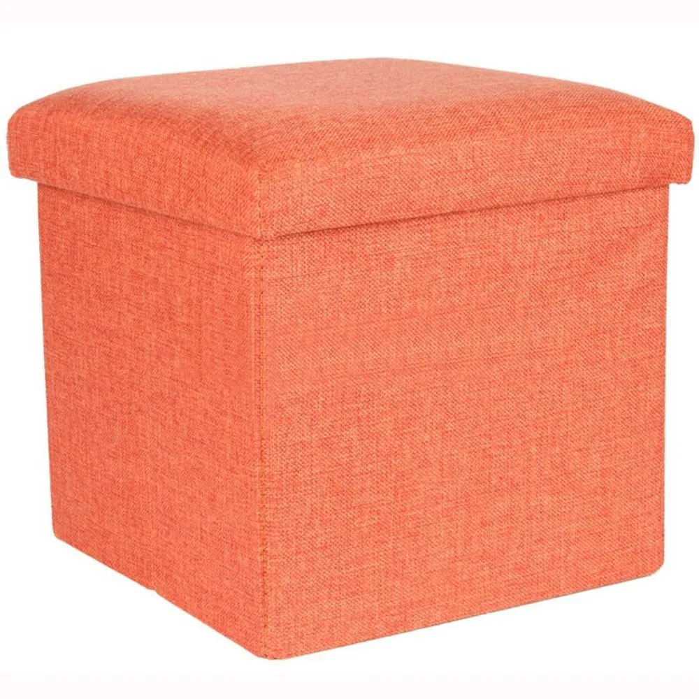 Folding Ottoman Storage Cube Footstool Stool Blanket Box Pouf Faux Leather Linen