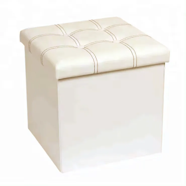Folding Ottoman Storage Cube Footstool Stool Blanket Box Pouf Faux Leather Linen