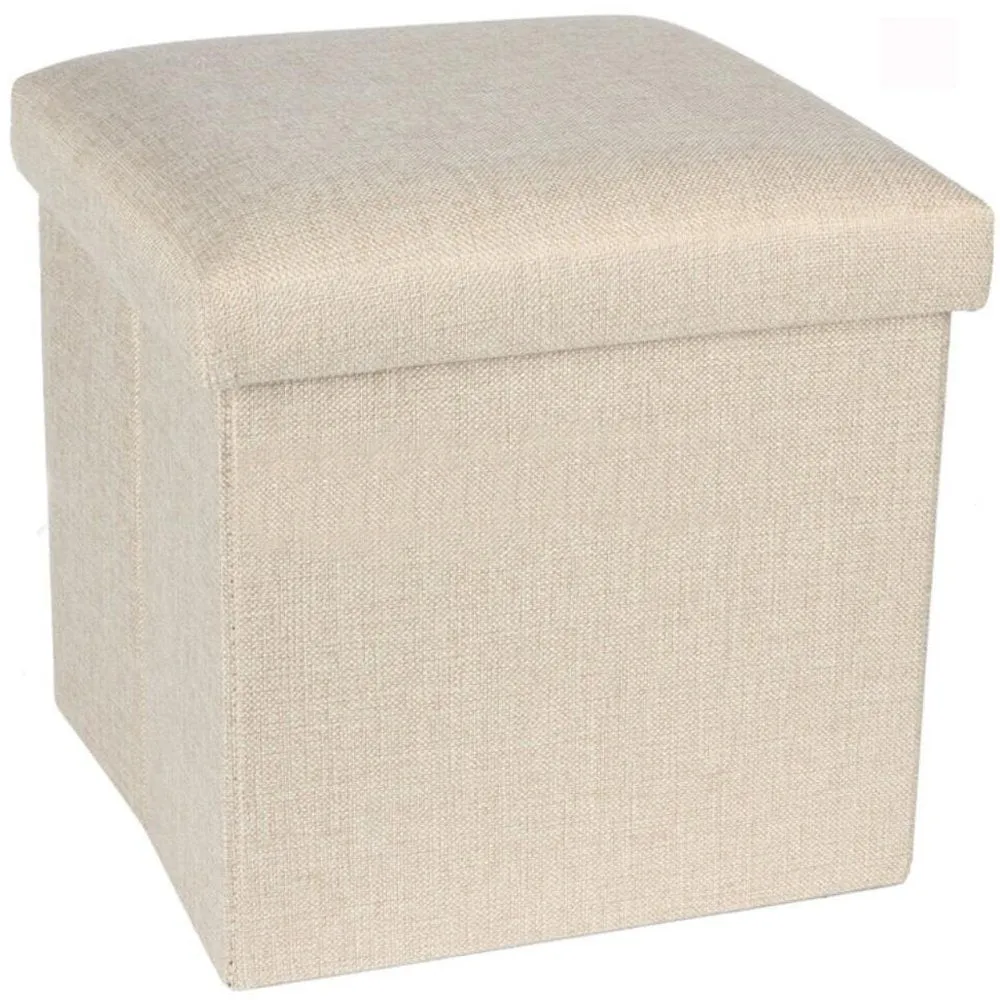 Folding Ottoman Storage Cube Footstool Stool Blanket Box Pouf Faux Leather Linen
