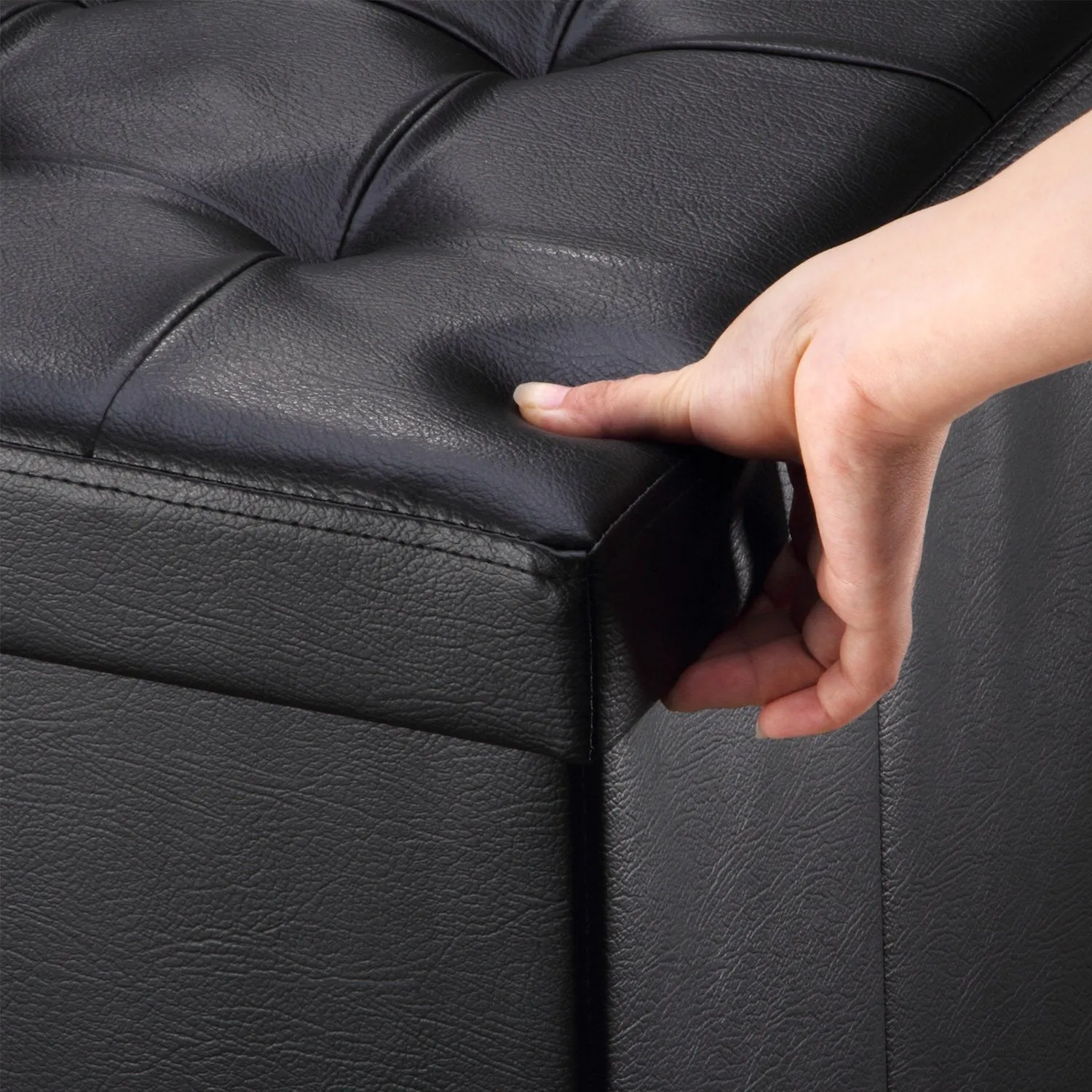 Folding Ottoman Storage Cube Footstool Stool Blanket Box Pouf Faux Leather Linen