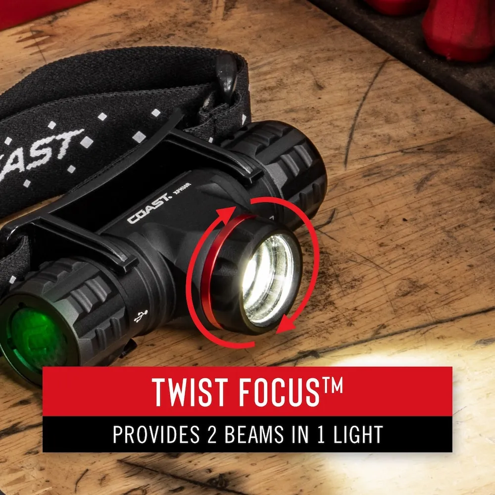 Headlamp - COAST XPH30R 1000 Lumen Rechargeable Dual Power Magnetic LED Headlamp, 30611