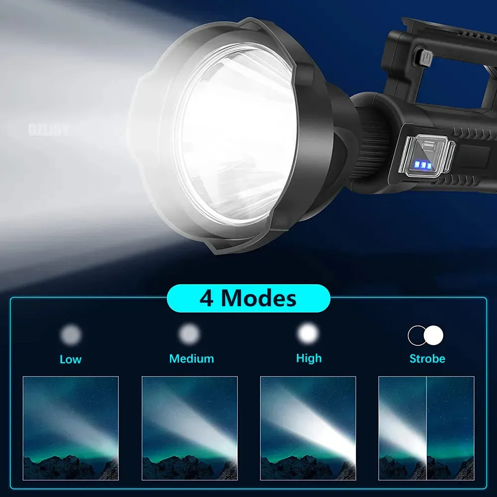 High Power LED Flashlight Powerful XHP70 Torch Waterproof Fishing Lantern USB Rechargeable Spotlight Searchlight Camping Lamp