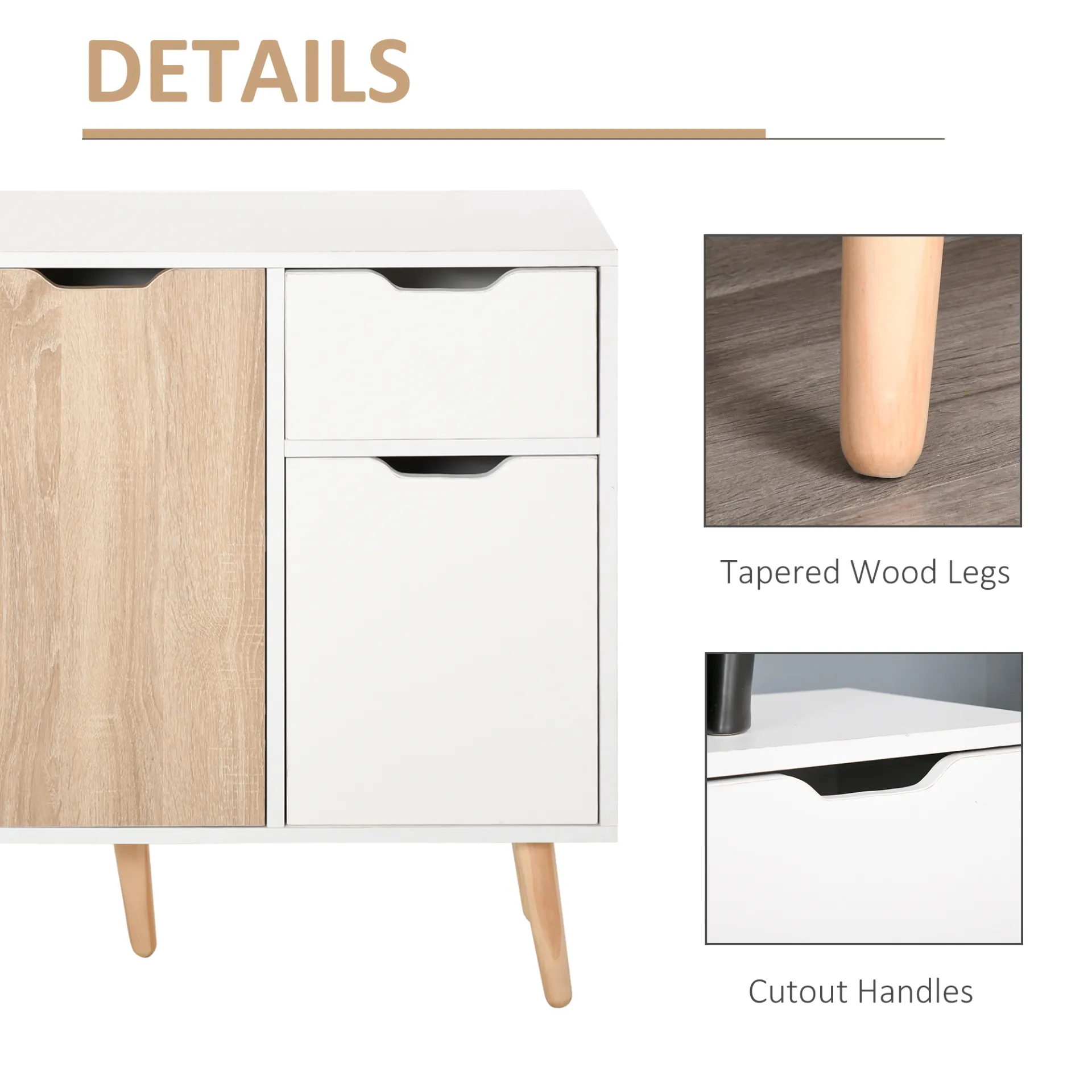 HOMCOM Sideboard Storage Cabinet with Drawer - Scandinavian Style for Bedroom, Living Room, Home Office - Natural Finish