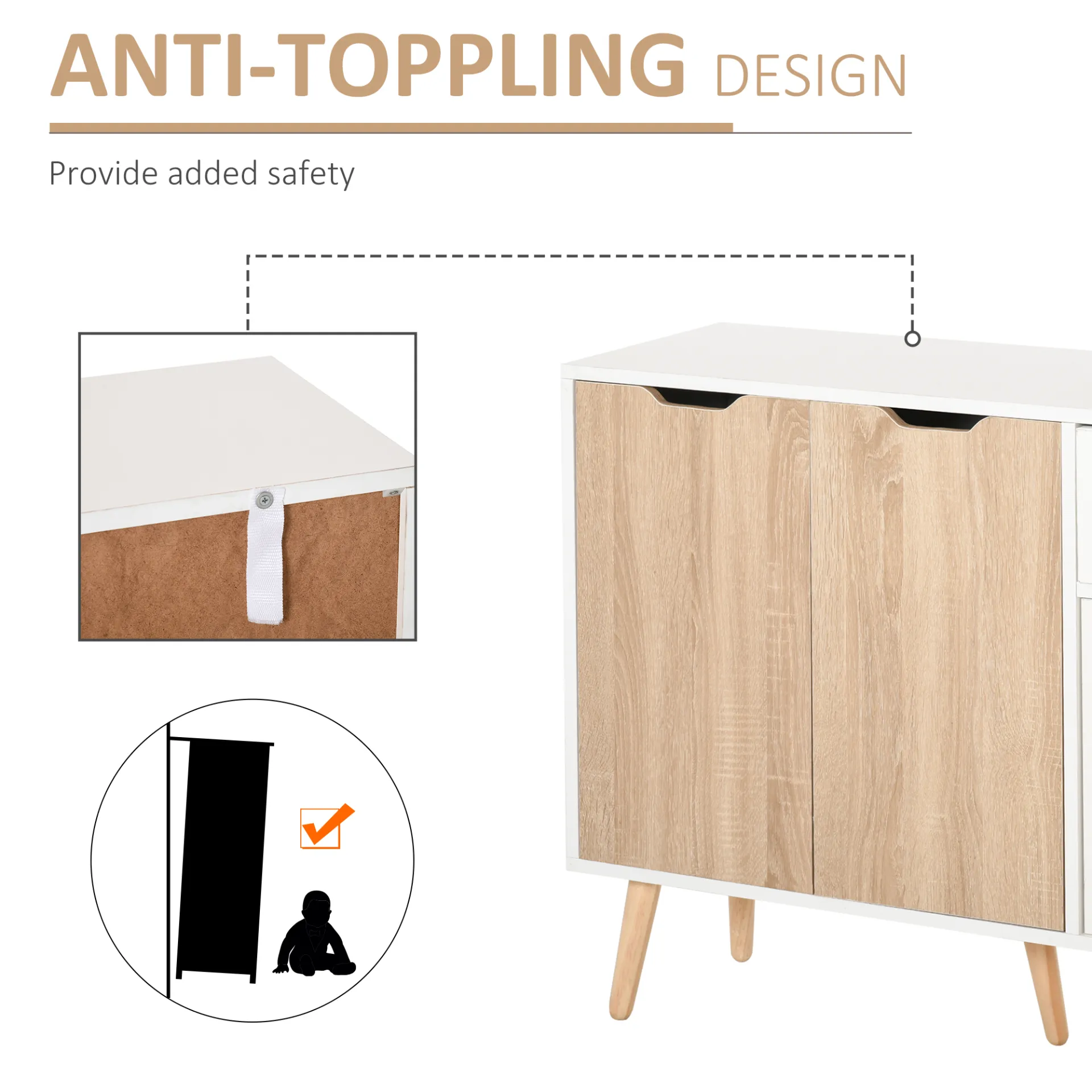 HOMCOM Sideboard Storage Cabinet with Drawer - Scandinavian Style for Bedroom, Living Room, Home Office - Natural Finish