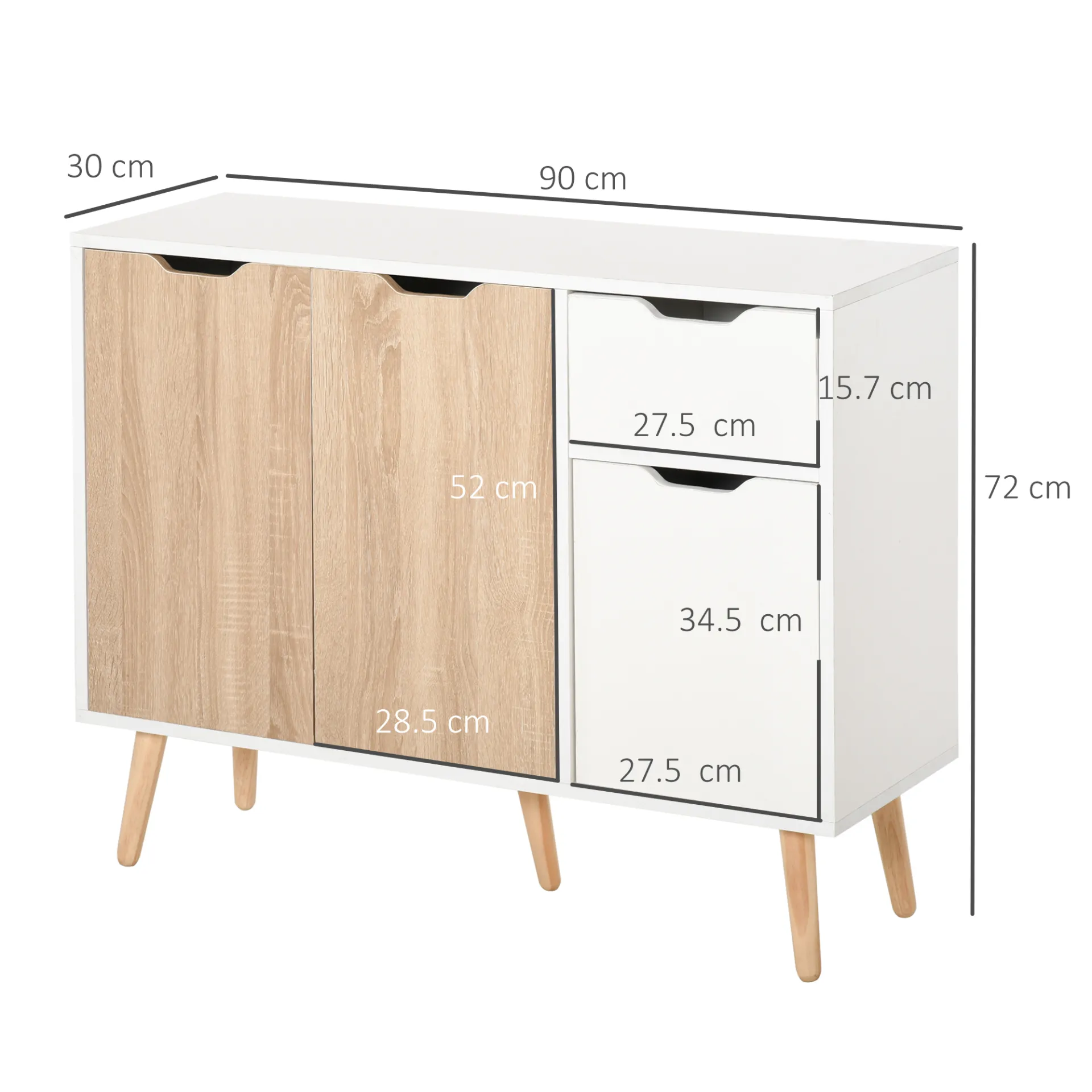 HOMCOM Sideboard Storage Cabinet with Drawer - Scandinavian Style for Bedroom, Living Room, Home Office - Natural Finish