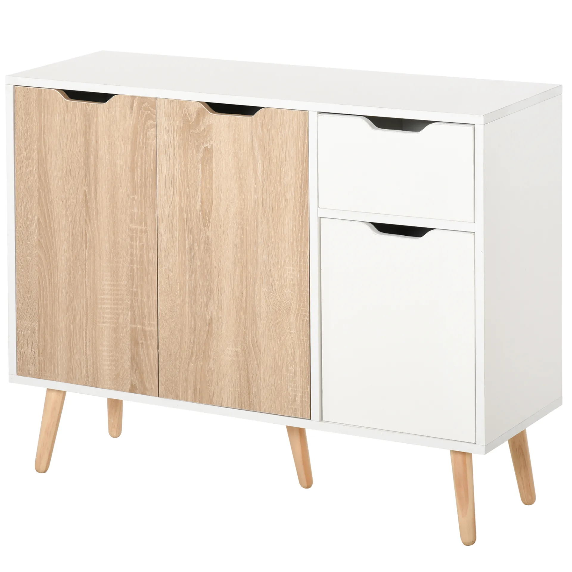 HOMCOM Sideboard Storage Cabinet with Drawer - Scandinavian Style for Bedroom, Living Room, Home Office - Natural Finish