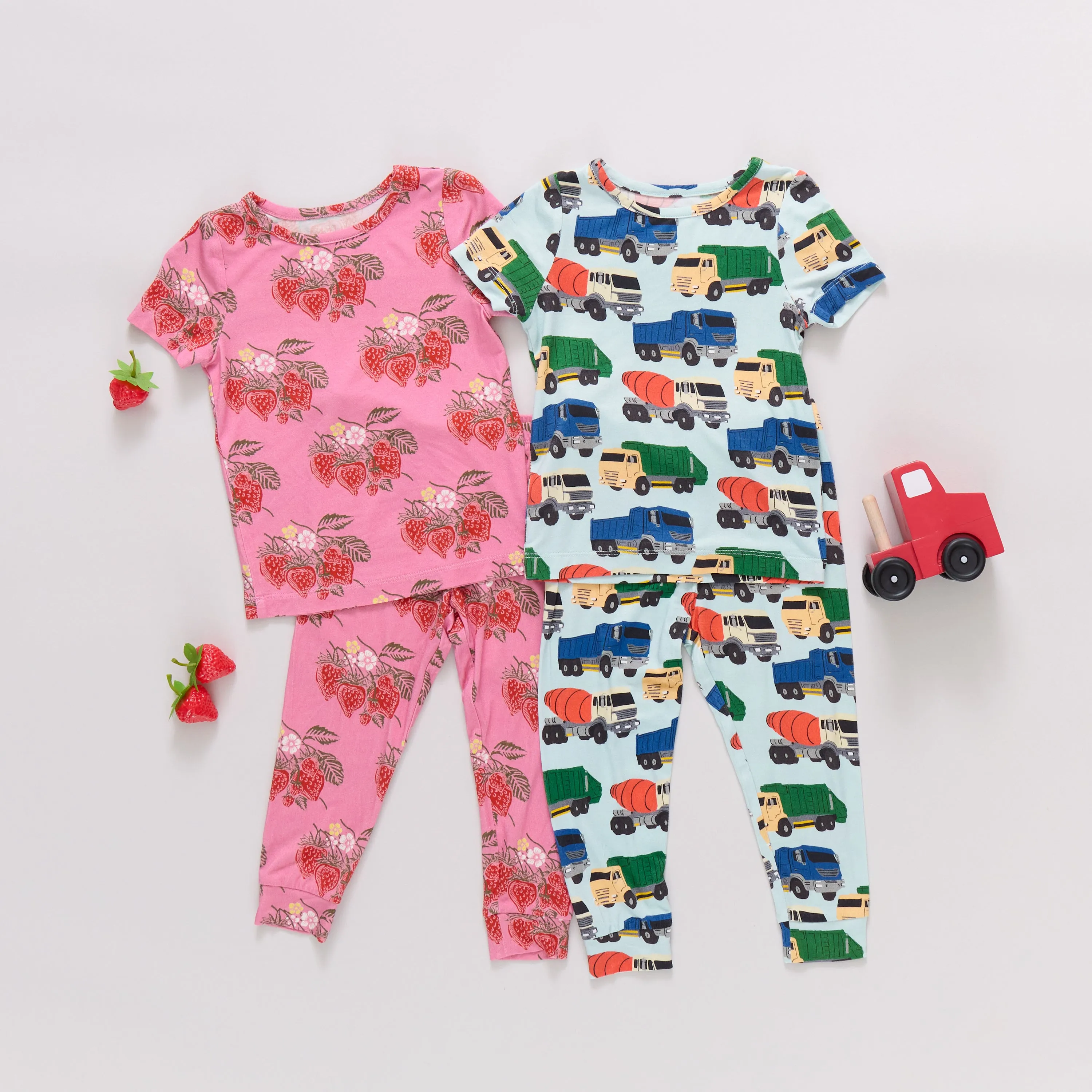Kids Bamboo PJ Set - Pink Wild Strawberries