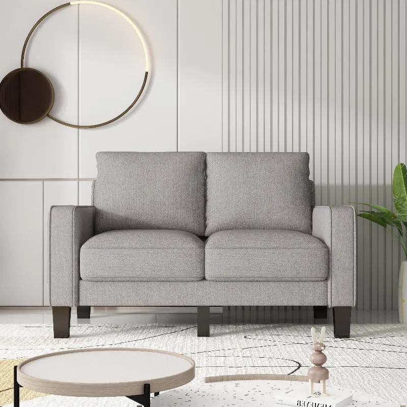 Living Room Furniture Loveseat in Light Grey Fabric